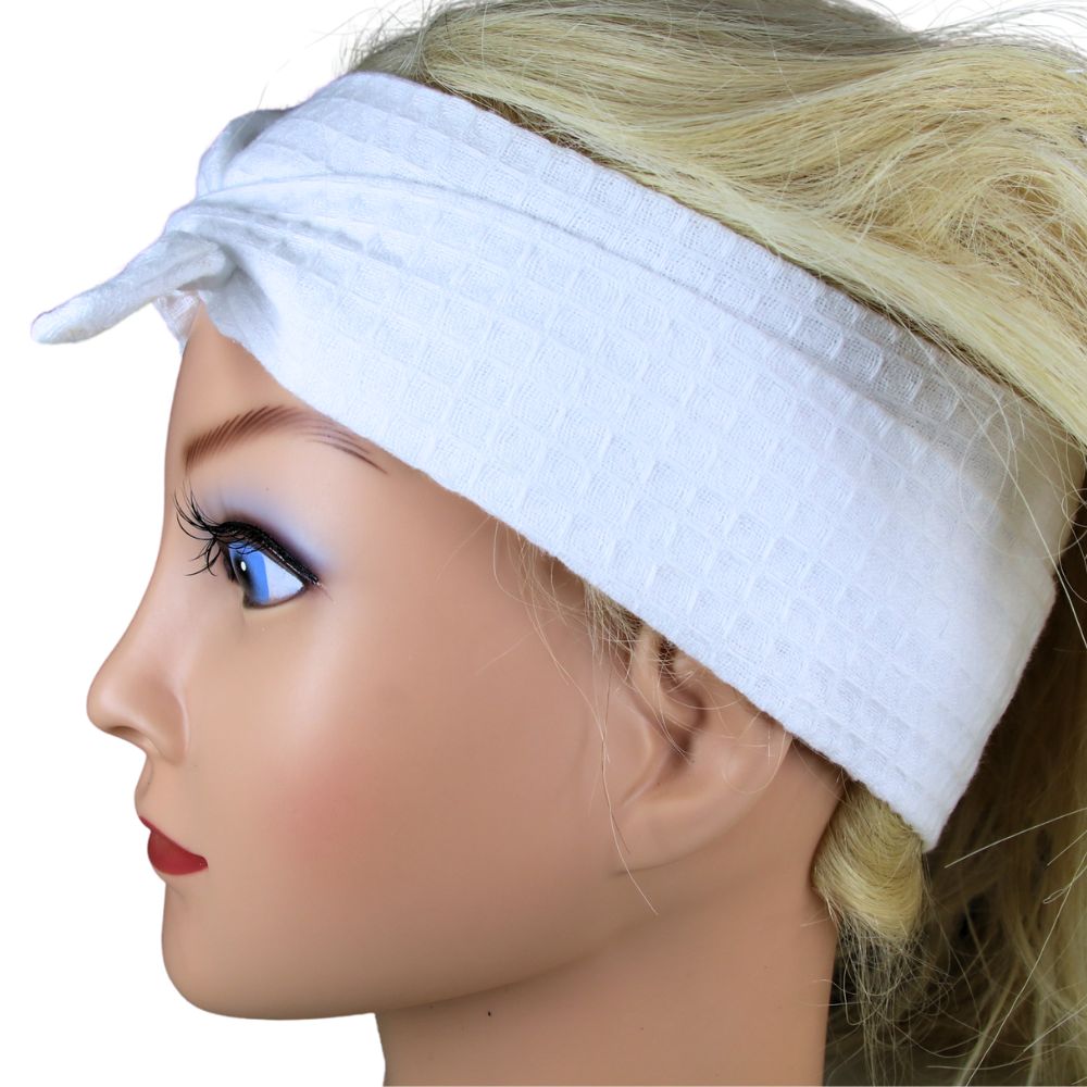 Waffle cotton headband with ties