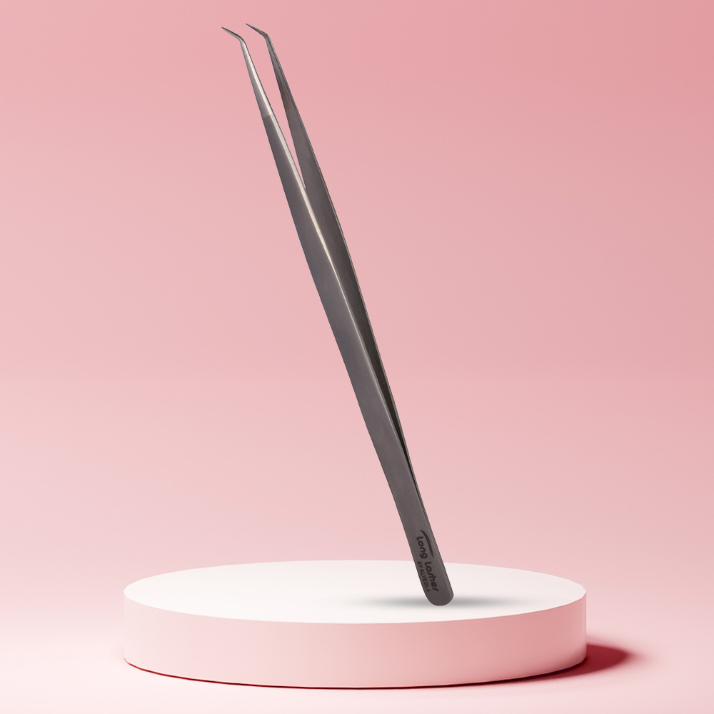 Long Lashes lash curved, slim tweezers - silver, 14cm
