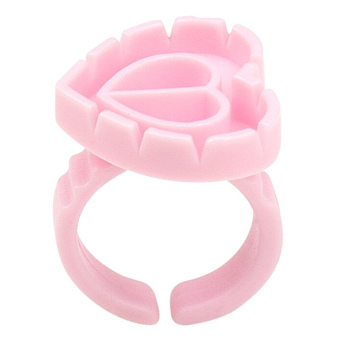 Long Lashes volume glue holder ring - pink, heart shape (10pcs)