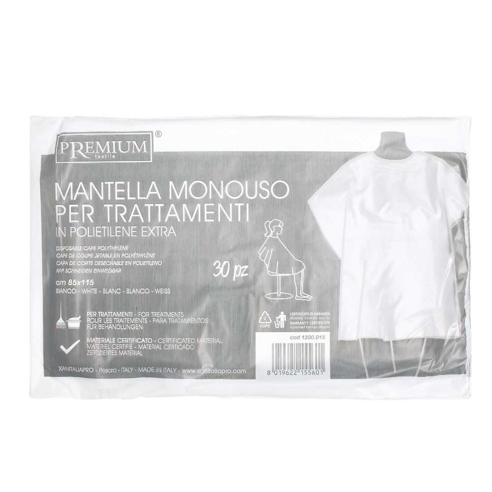 Unfolded Disposable Cape For Hairdresser White Polybag 30 Pz