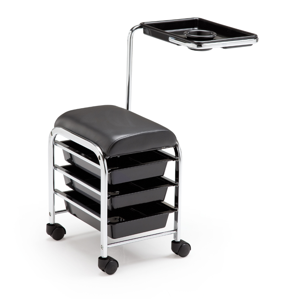 ManiPedi trolley with seat and tray black