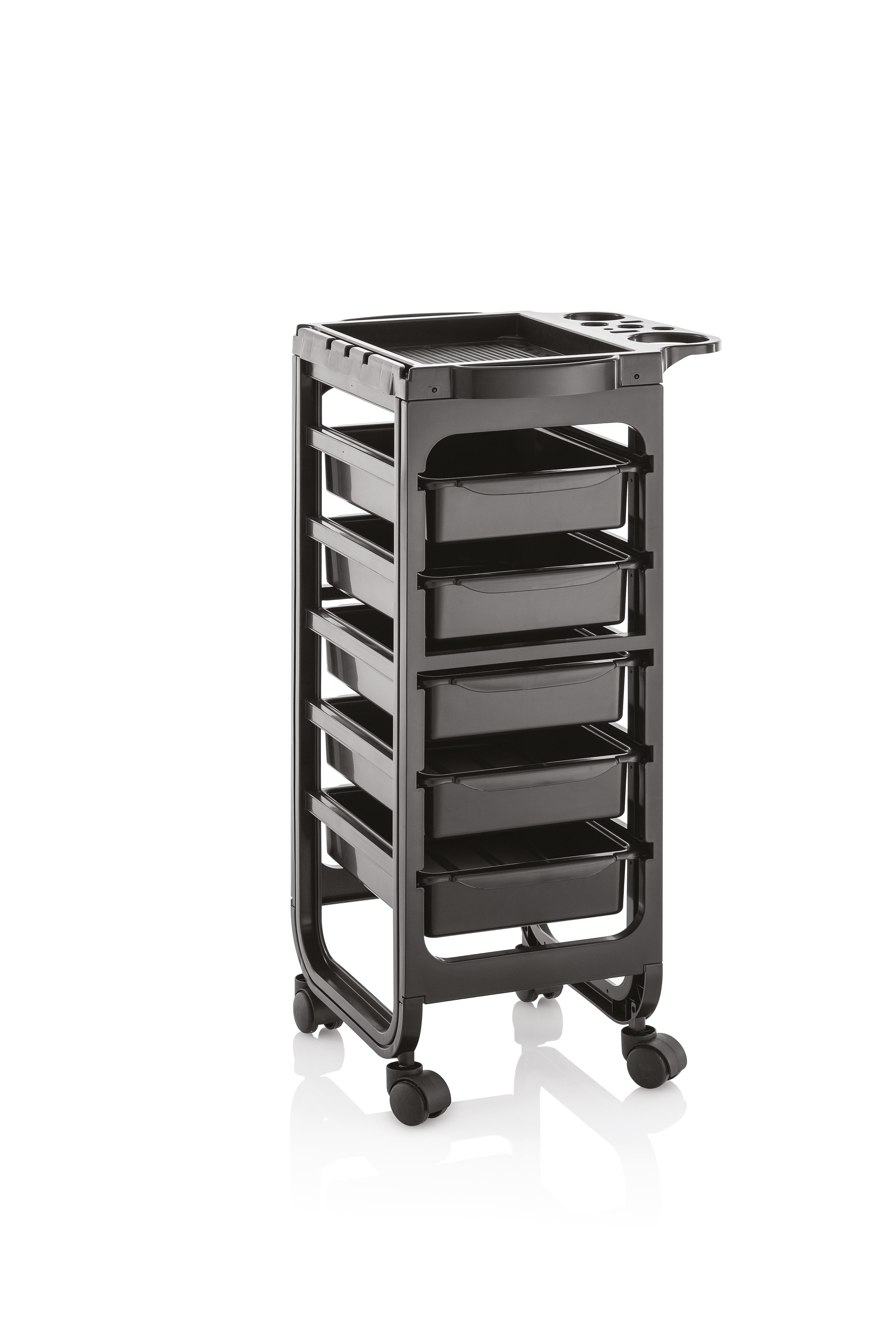 Barcelona equipment trolley with black shelves