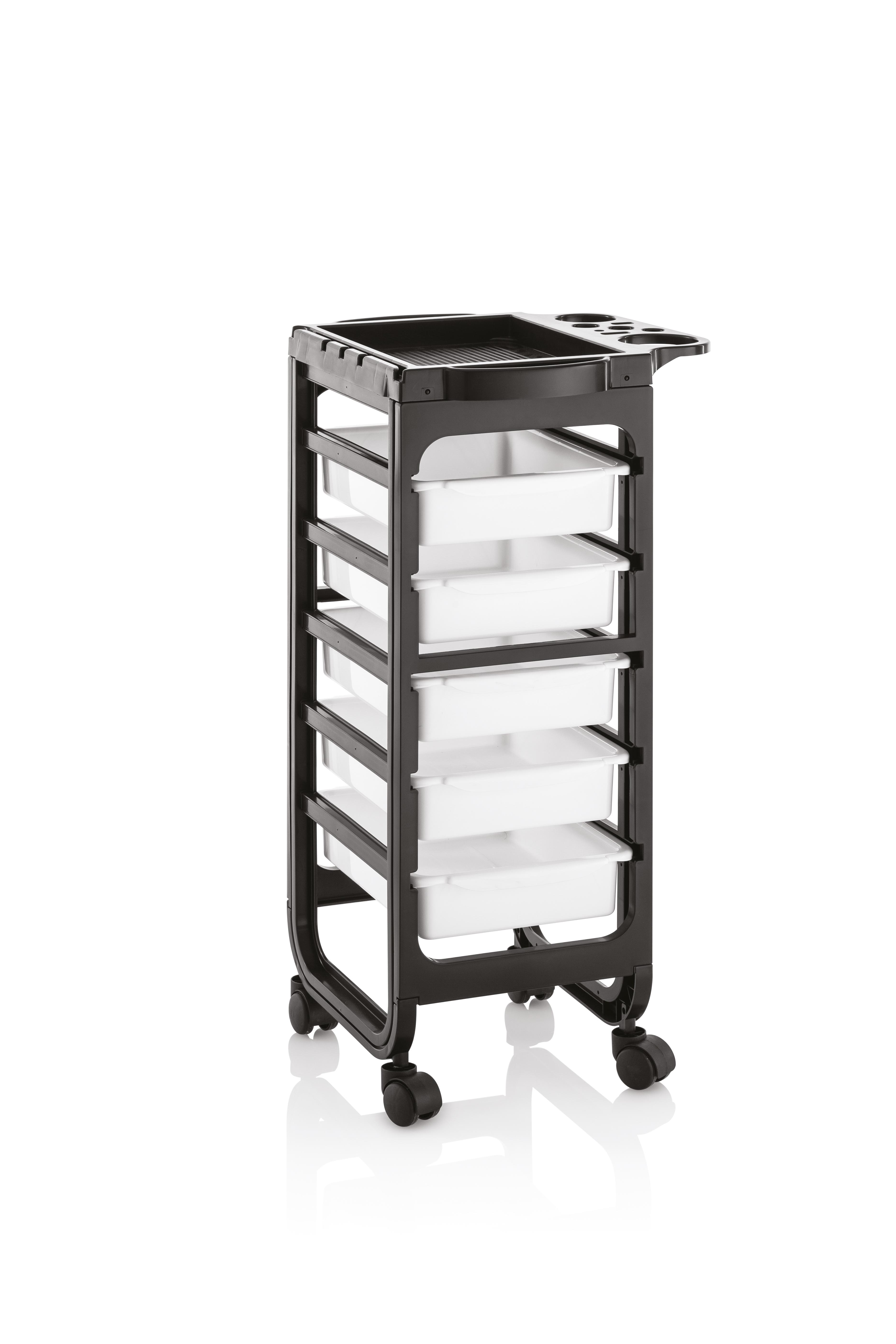 Barcelona equipment trolley with white shelves