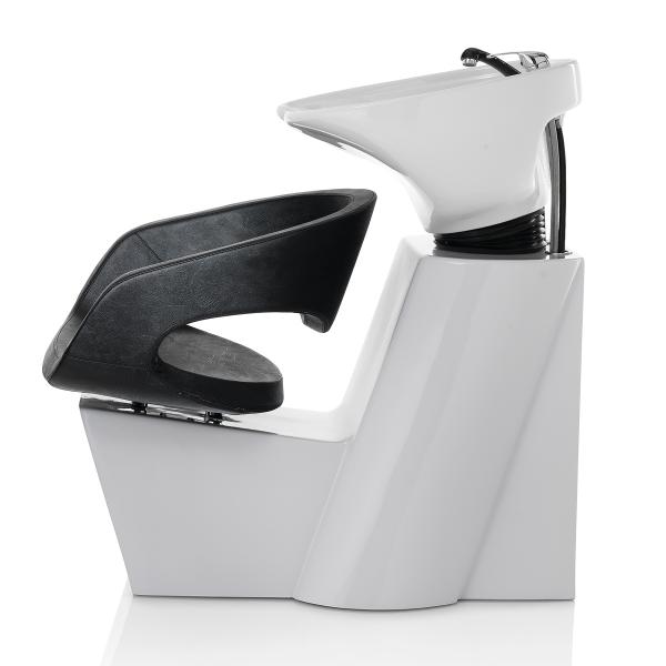 Wave washing unit with white base and black chair