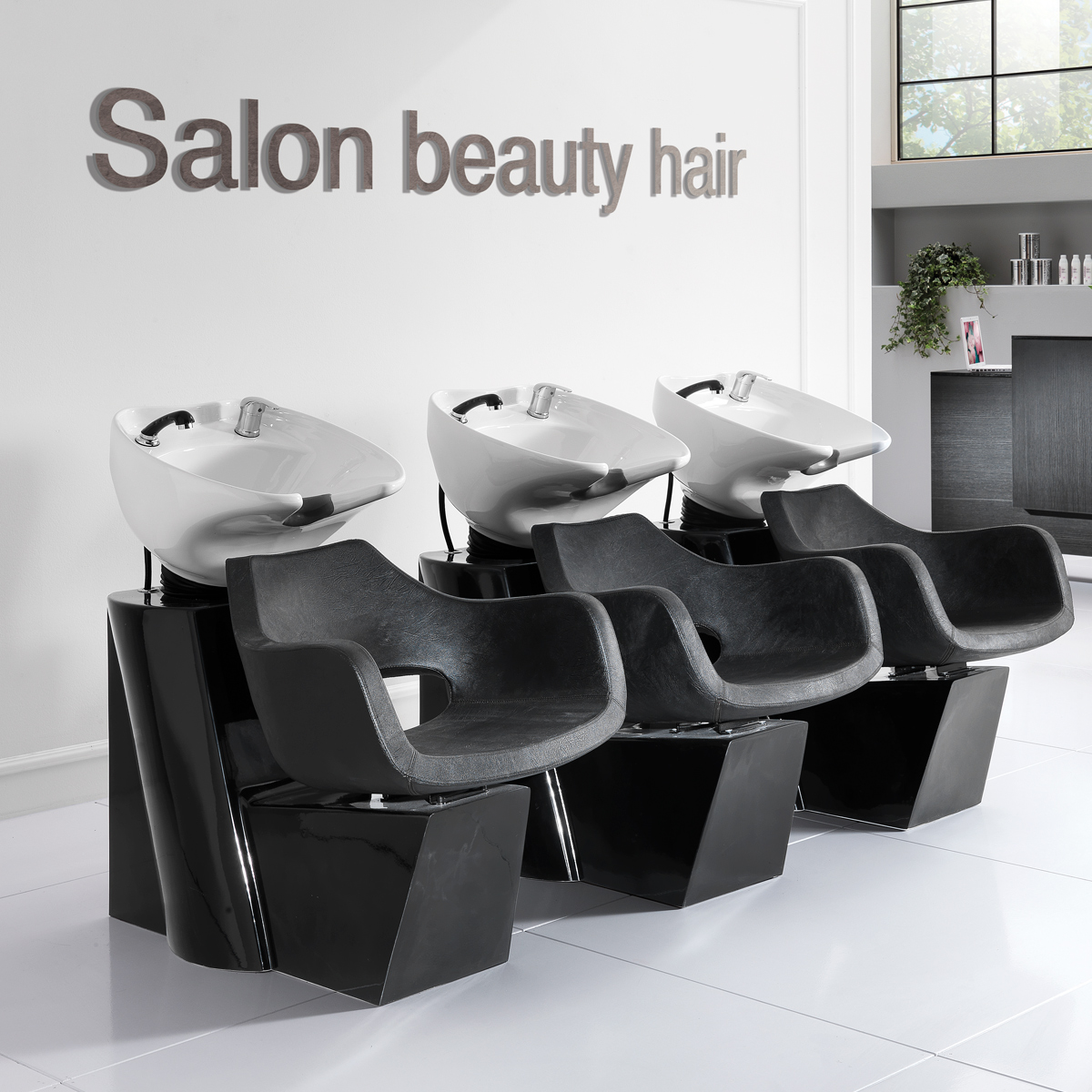 Indi washing unit with black base and black chair