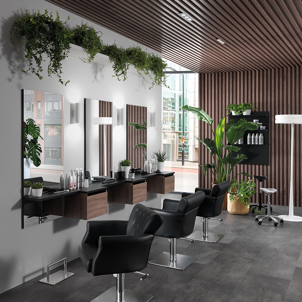 Mirror unit with black shelf