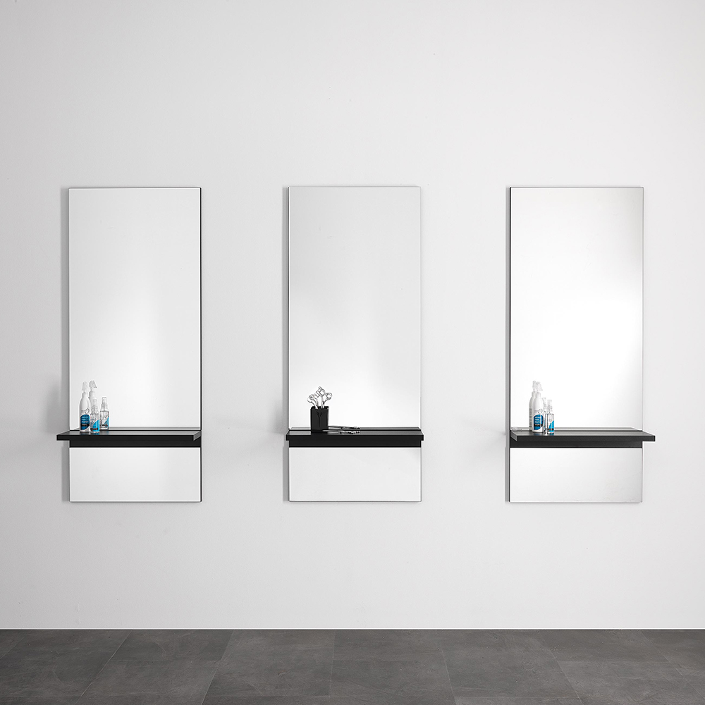 Mirror unit with black shelf