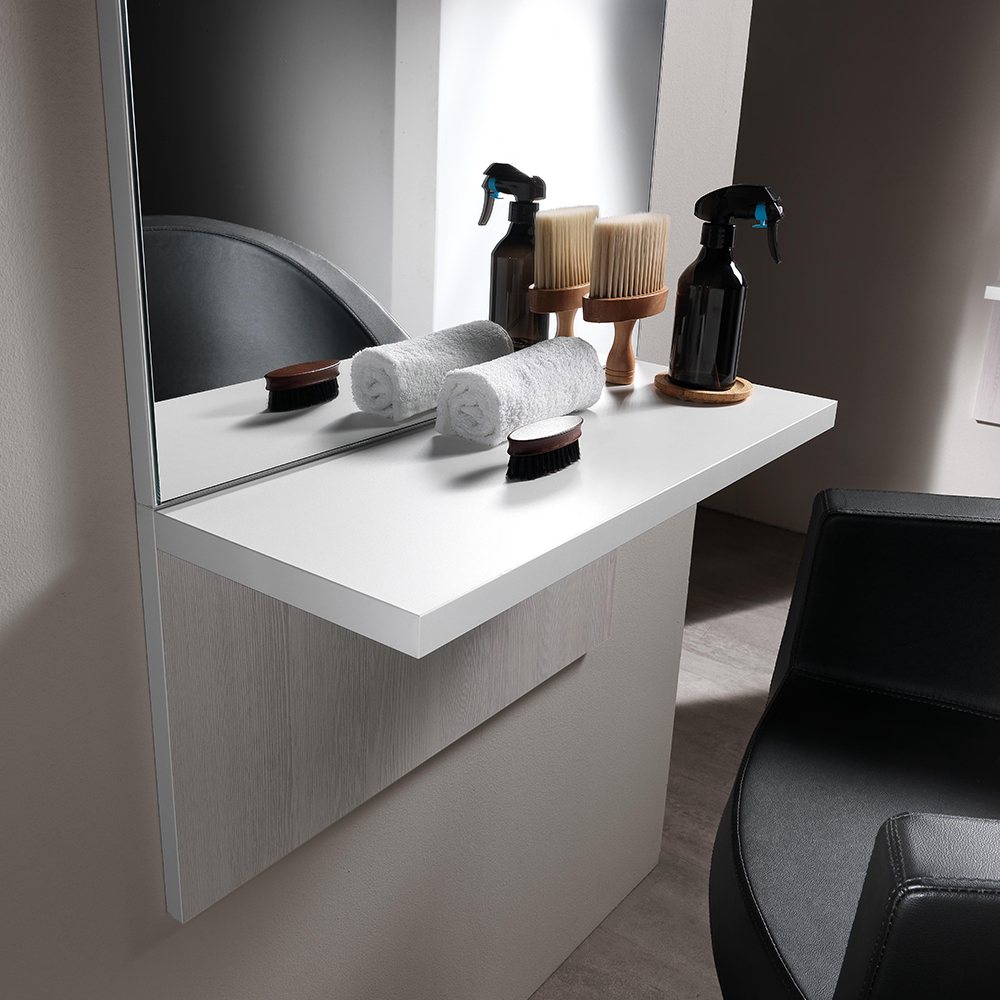 Mirror with larch and white shelf