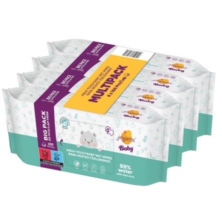 JimJams Baby Aqua touch baby wet wipes - multipack 4x100pcs