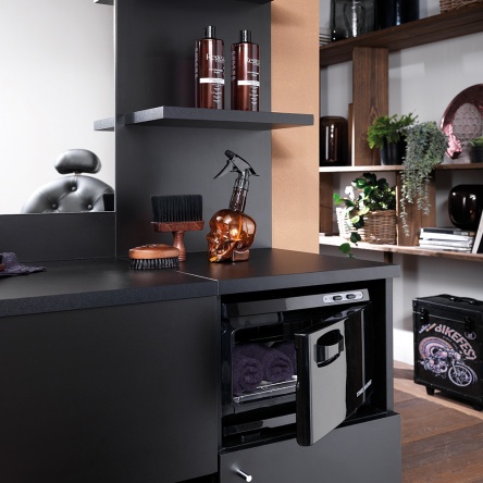 Compact black aroma therapy towel warmer