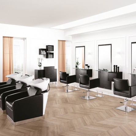 Hair King black cutting chair with square base