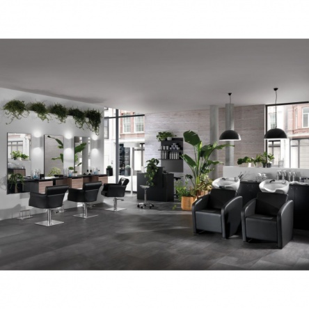 Hair Throne black cutting chair with square base